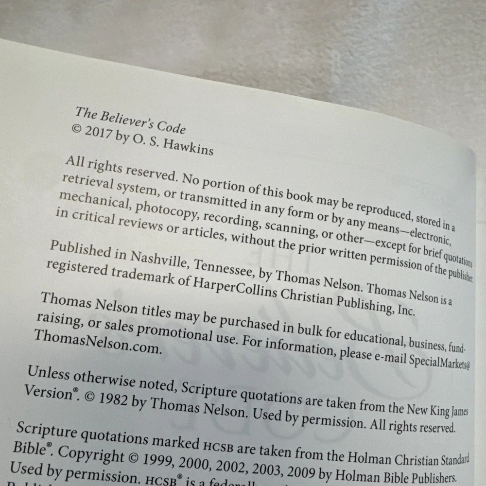 The‎ Believers Code 365 Devotions OS Hawkins Thomas Nelson 2017